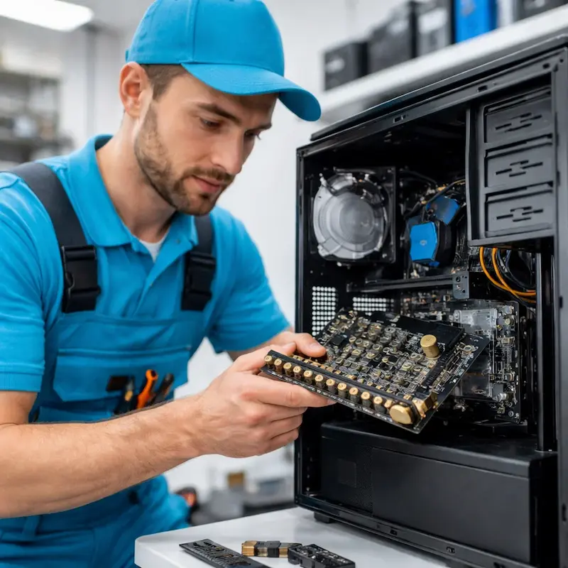 Мастер устанавливает звуковую карту на ПК в Елабуге